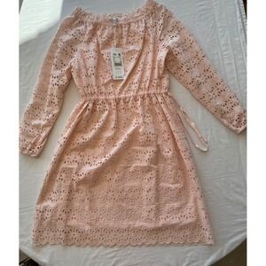 Escada Sport Pink Eyelet Lace‎ Dress Off Shoulder Long Sleeve Party